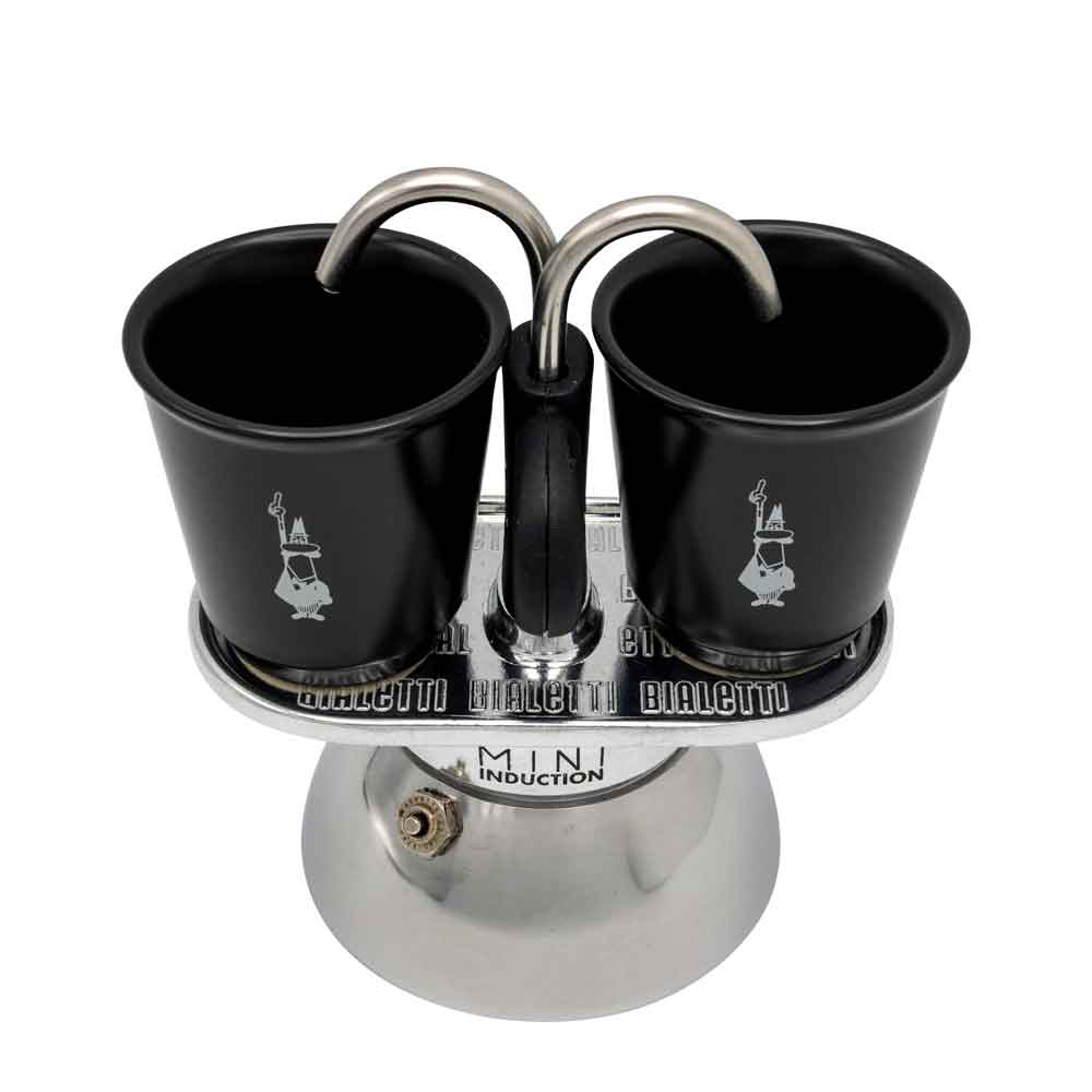 Bialetti 7310 -espressokeittosetti, Mini Induction, 2 kupillista, 2 lasia, musta