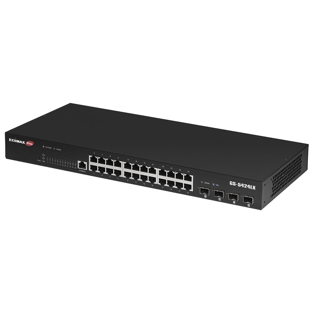 Edimaxin 28-porttinen Gigabit Web Smart -kytkin, jossa on 4 x 10 GbE SFP-porttia