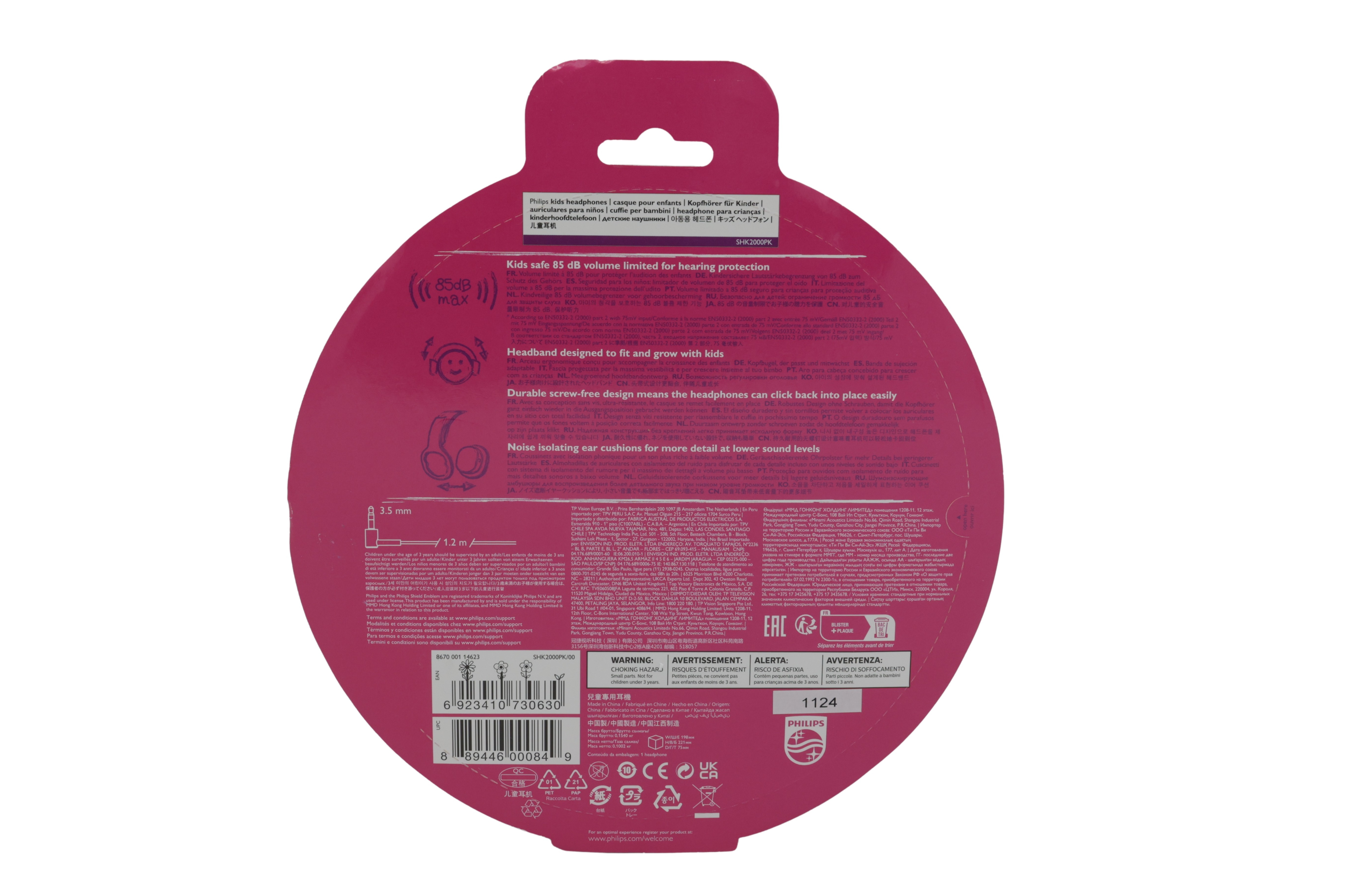 Philips SHK-2000PK/00 vaaleanpunaiset lasten kuulokkeet