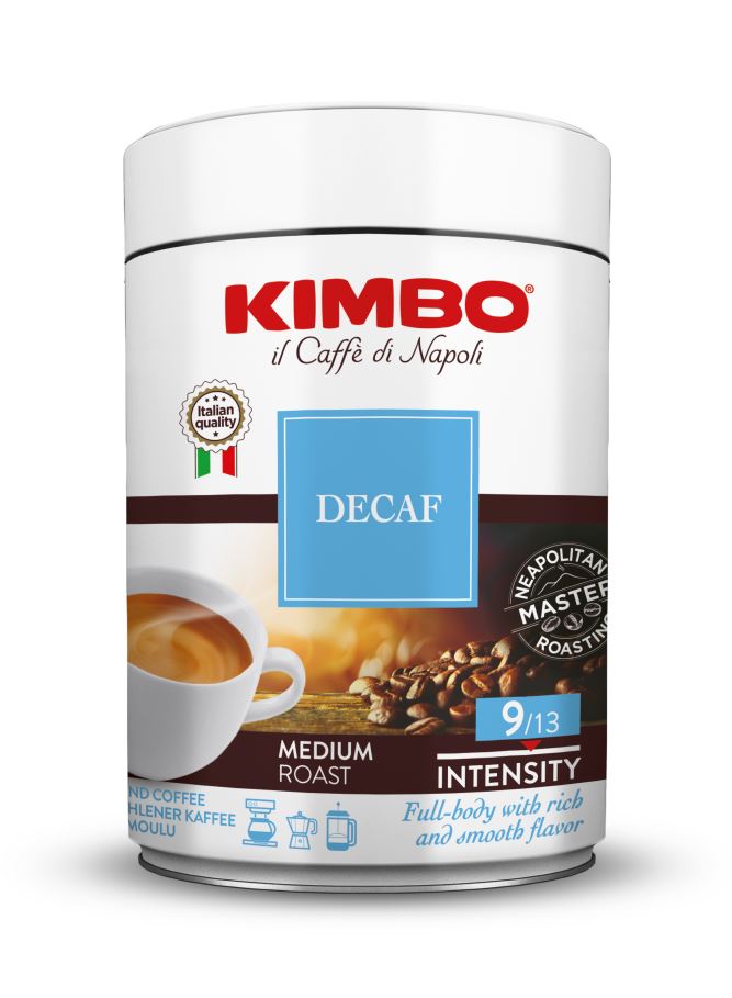 Kimbo Decaffeinato 250 g:n tölkki, jauhettuna