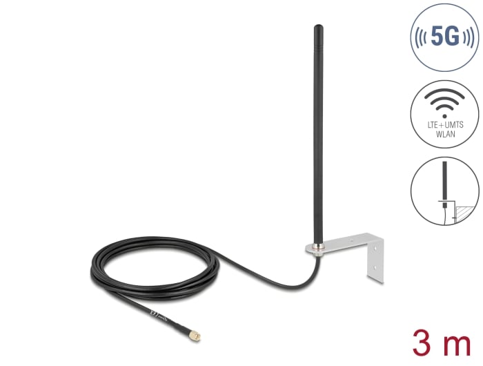 Delock 5G LTE antenni SMA liitin 3 - 5 dBi suuntaamaton jäykkä liitäntäkaapelin kanssa