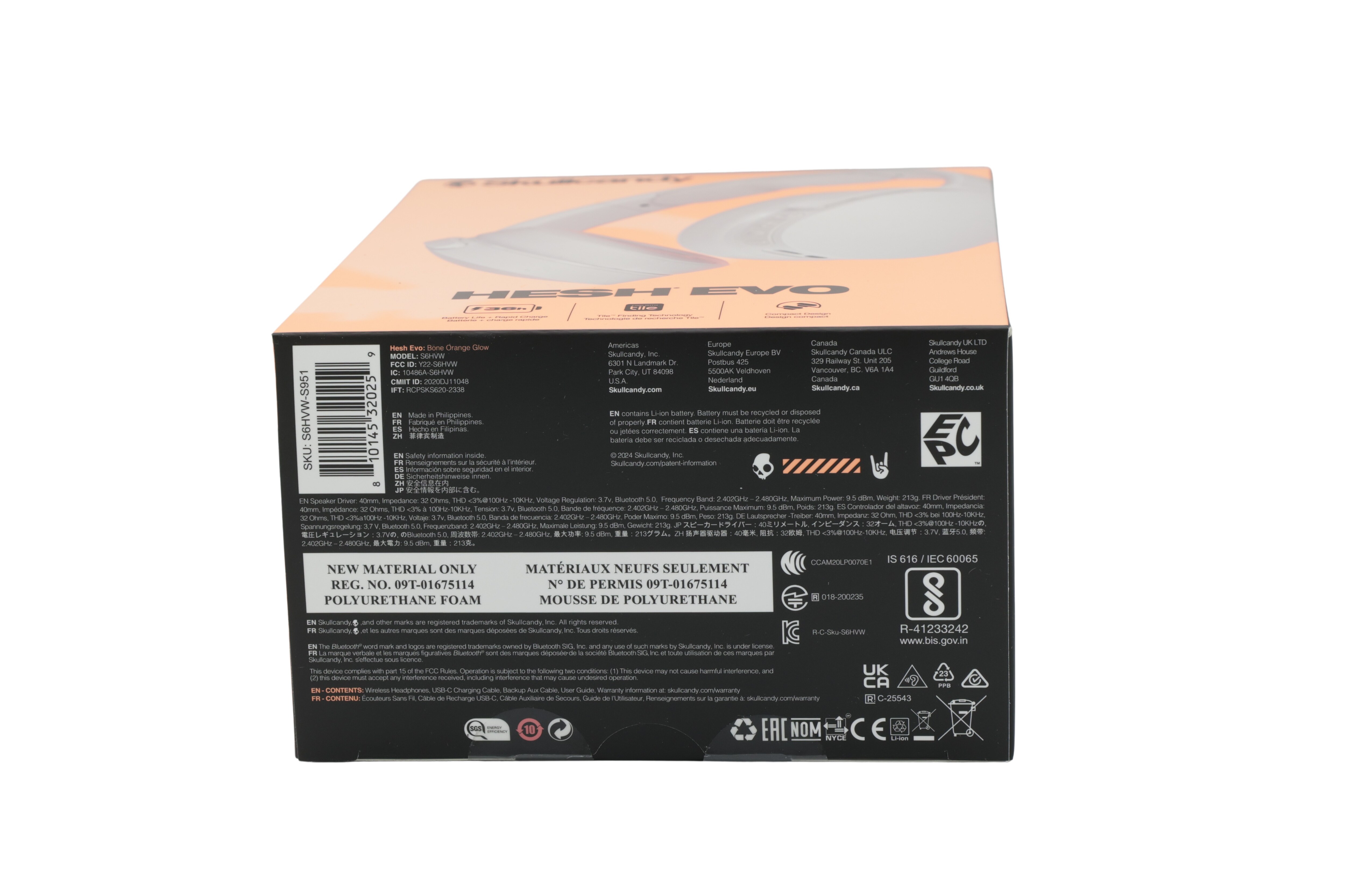 Skullcandy HeshEvo langattomat kuulokkeet - Bone/Orange Glow