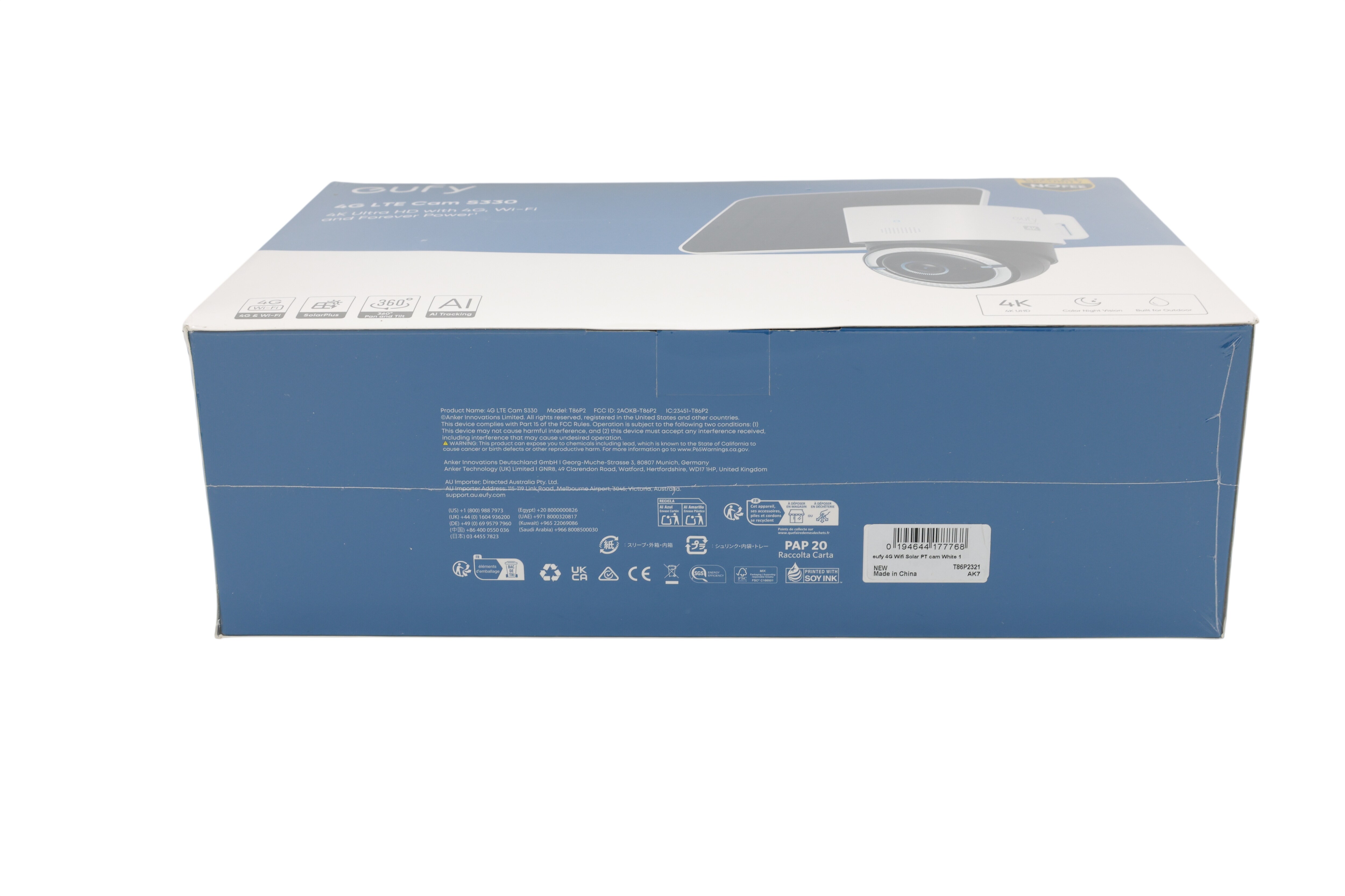 Anker Eufy 4G LTE S330 -ulkokamera aurinkopaneelilla T86p2321, valkoinen