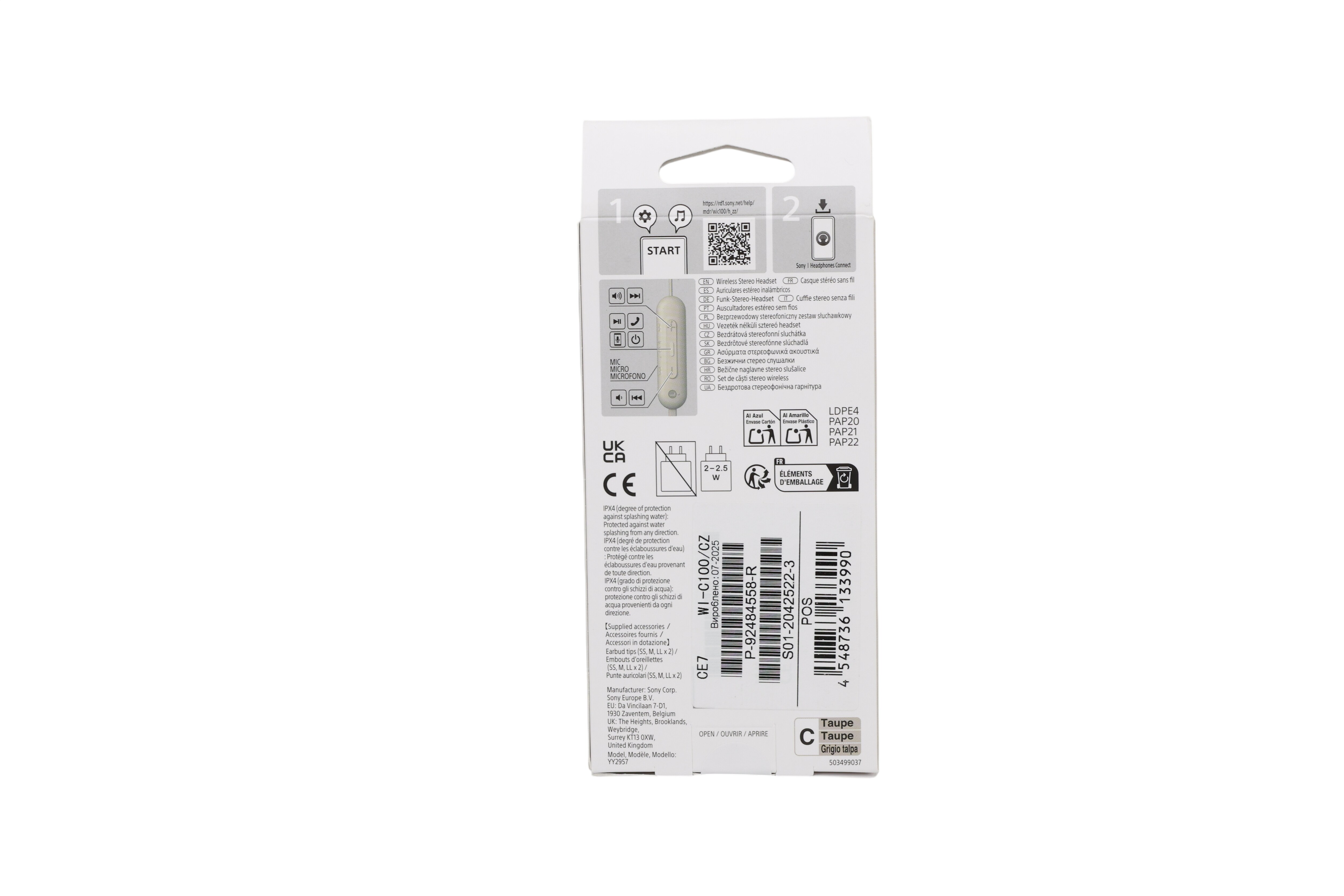 Sony WI-C100 langattomat in-ear-kuulokkeet, taupe