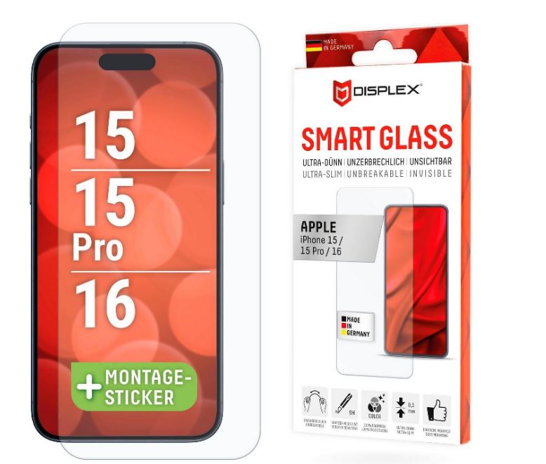 DISPLEX-suojalasi Apple iPhone 15/15 Pro/16, kirkas
