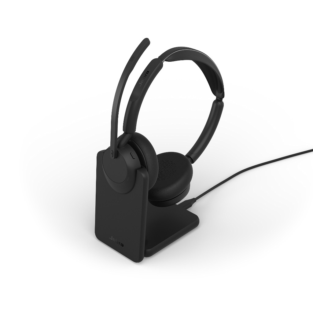 Jabra Evolve3 45 UC Stereo, musta, Link 390a:n ja latausaseman kanssa