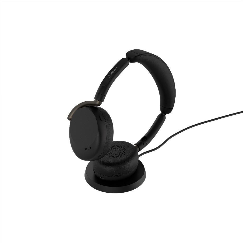 Jabra Evolve3 65 Flex UC (musta) yhdessä Link 390c:n ja langattoman latausalustan kanssa