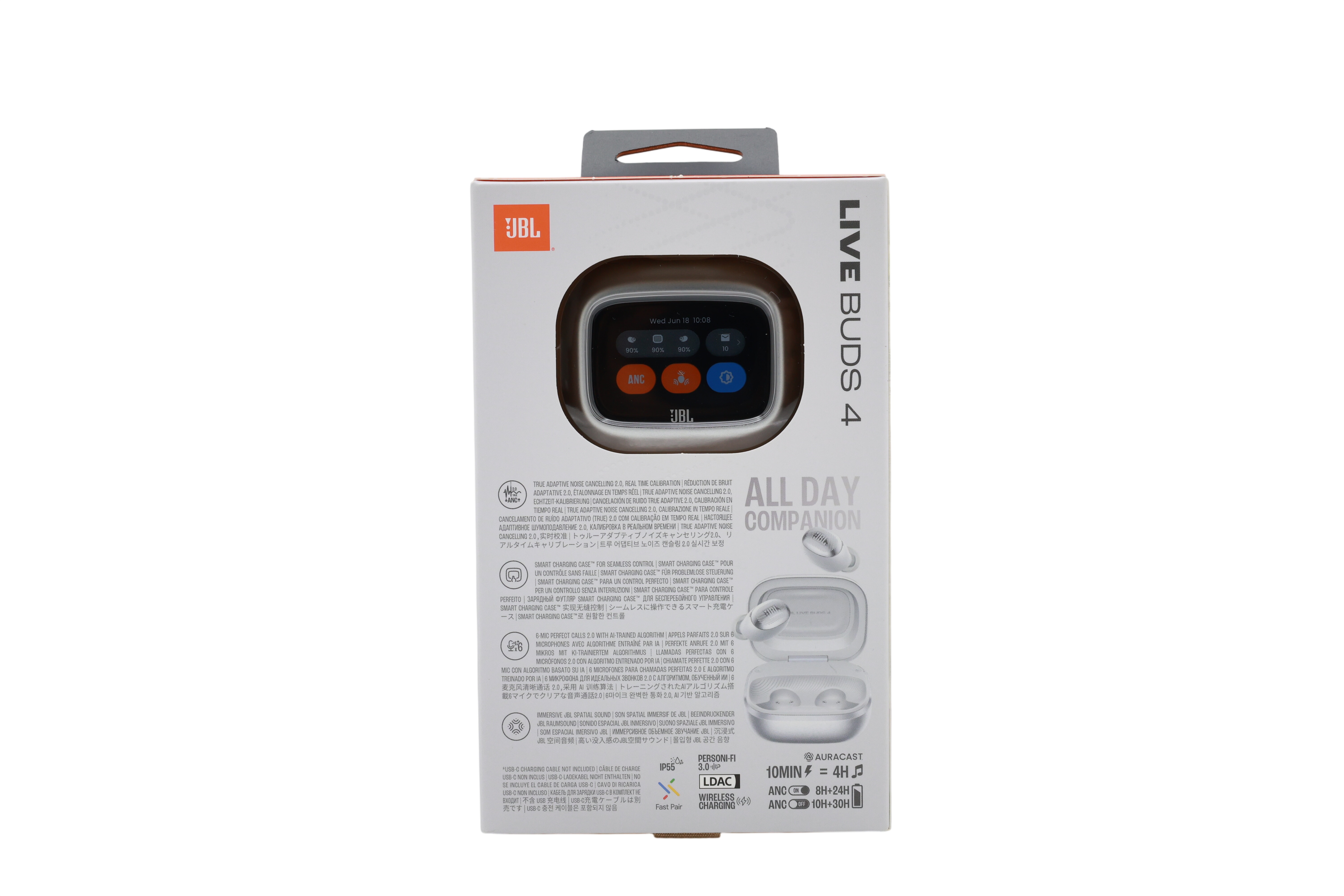 JBL Live Buds 4, langattomat Bluetooth-korvakuulokkeet, hopea
