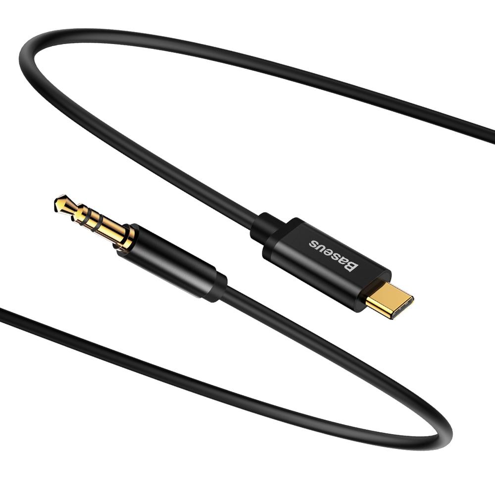 Baseus stereo AUX 3.5mm mini jack - USB Type C kaapeli tabletille/mobiilille 120cm musta (CAM01-01)