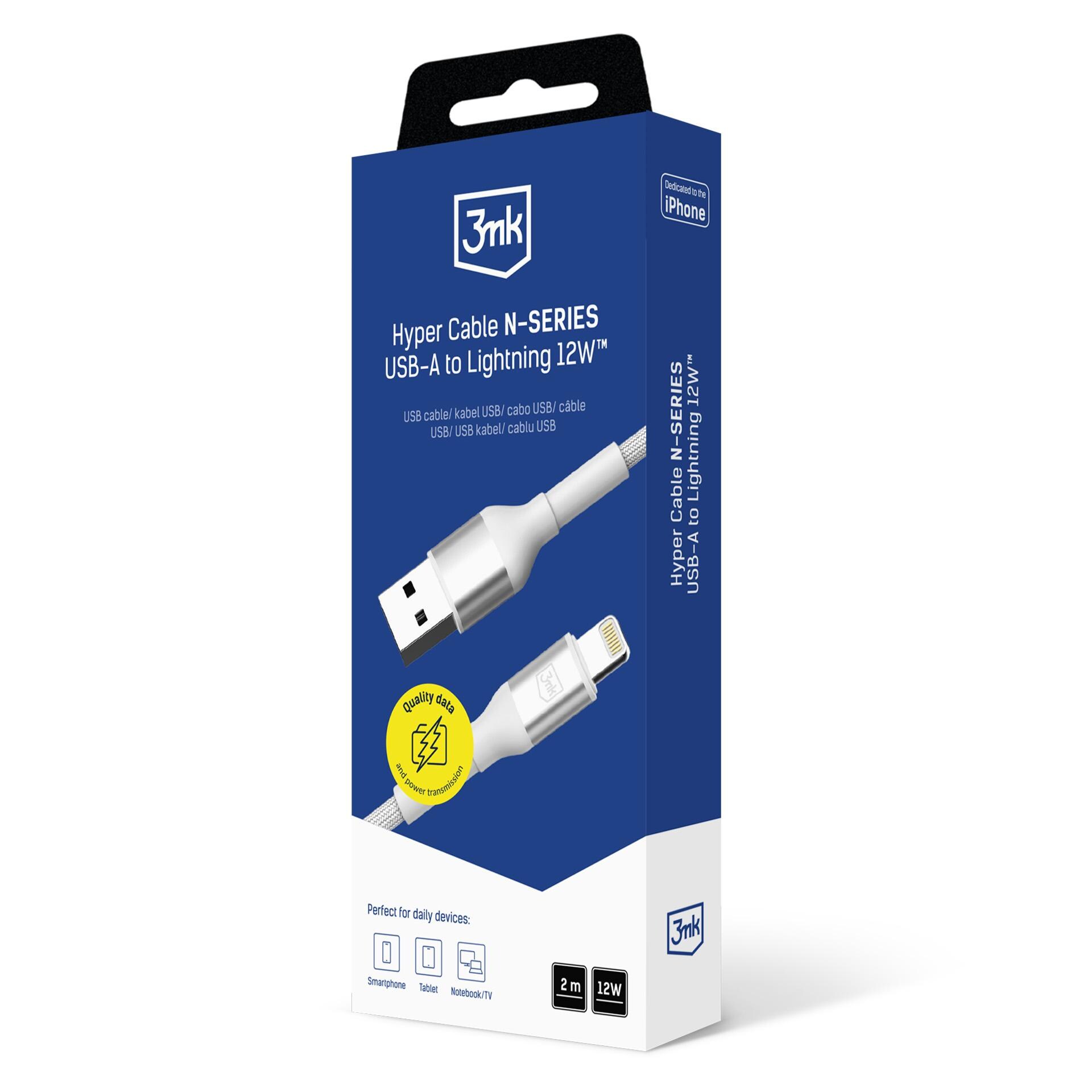3mk 3mk Kaapeli 3mk Hyper Cable N-SERIES USB-A / Lightning 2m 5V/2.4A 12W / valkoinen
