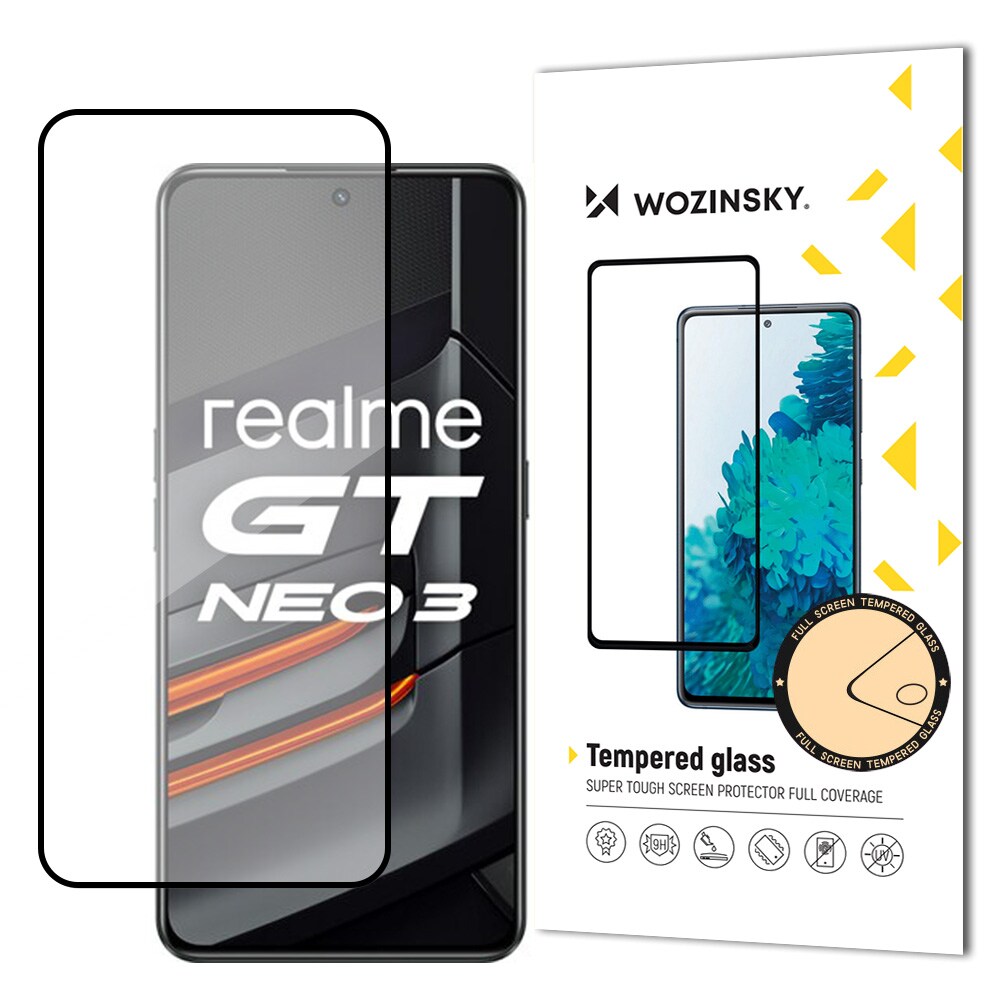 Wozinsky Super Tough Full Glue Karkaistu Lasi, Case Friendly, Realme GT Neo 3, Musta