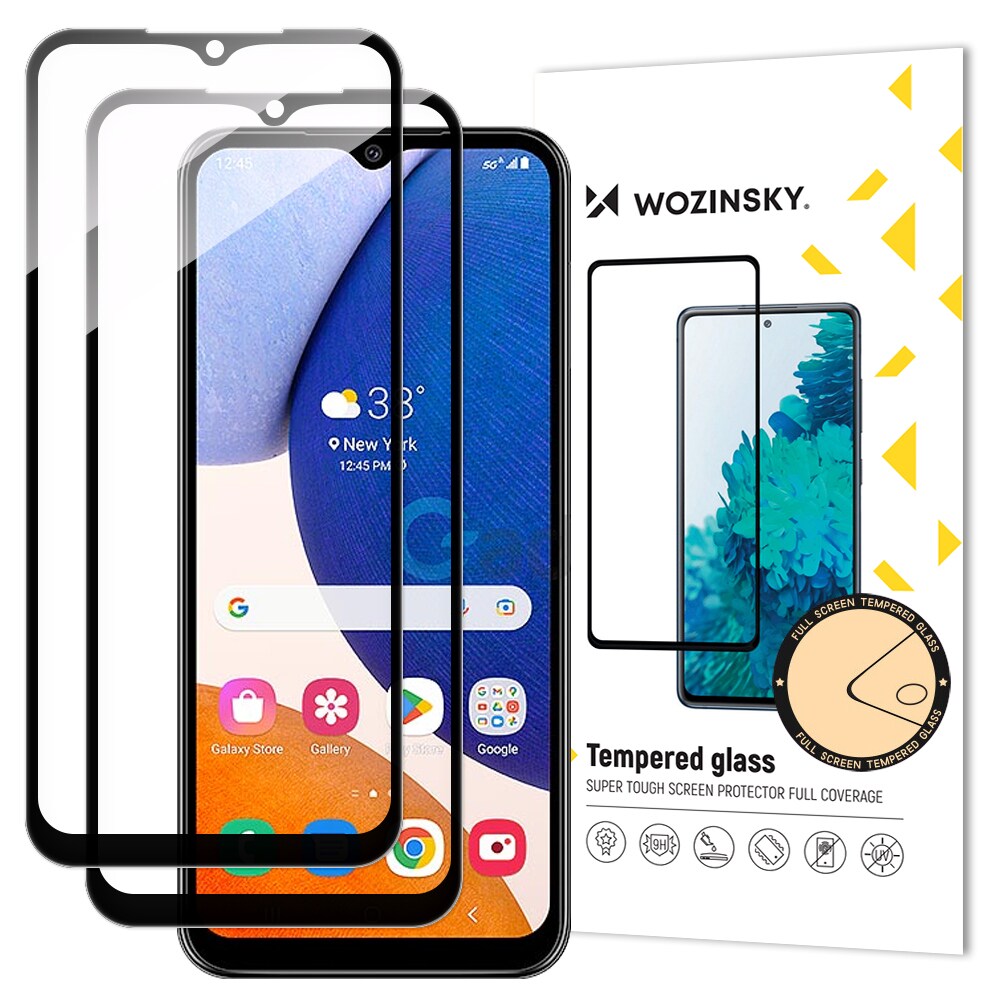Wozinsky 2x täysi liima karkaistu lasi Samsung Galaxy A14 5G / A14 9H mustalla kehyksellä
