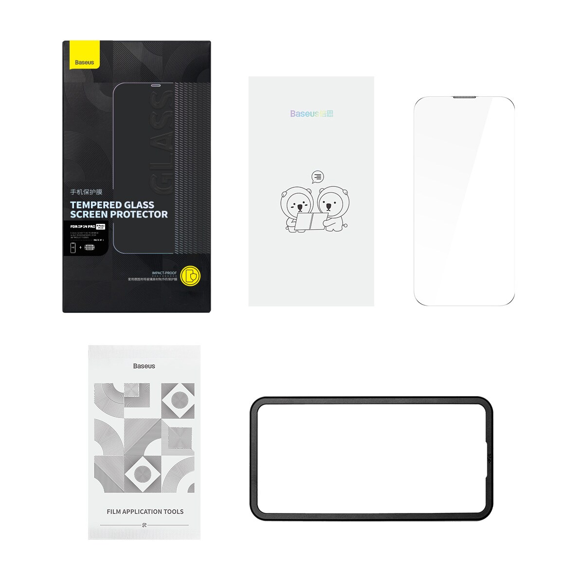 Baseus Koko karkaistu lasi iPhone 14 Pro:lle, kaiuttimen kansi 0,3 mm + kiinnityskehys