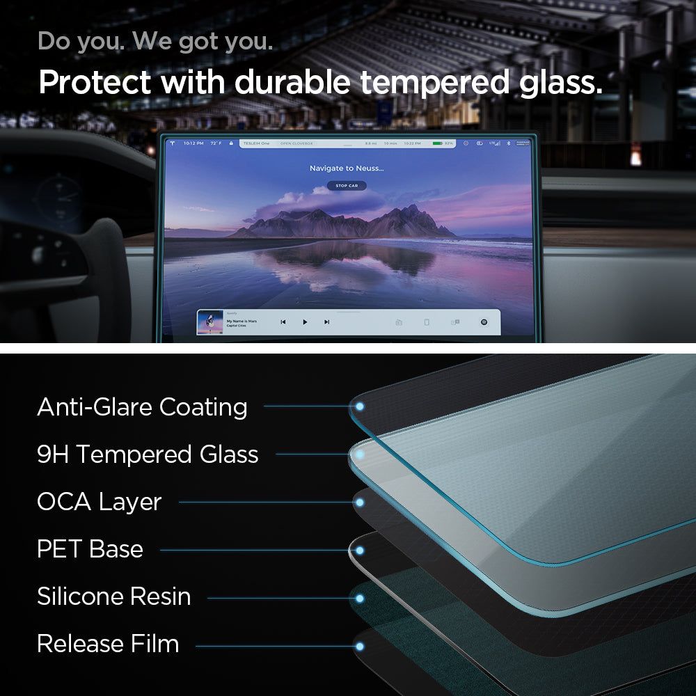 Spigen Glas.tR EZ Fit karkaistu lasi Tesla Model X 2022 / Model S 2021 - musta - musta