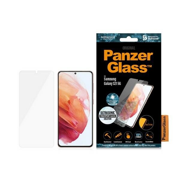 PanzerGlass E2E Microfracture antibakteerinen lasi Samsung Galaxy S21 mustalla kehyksellä
