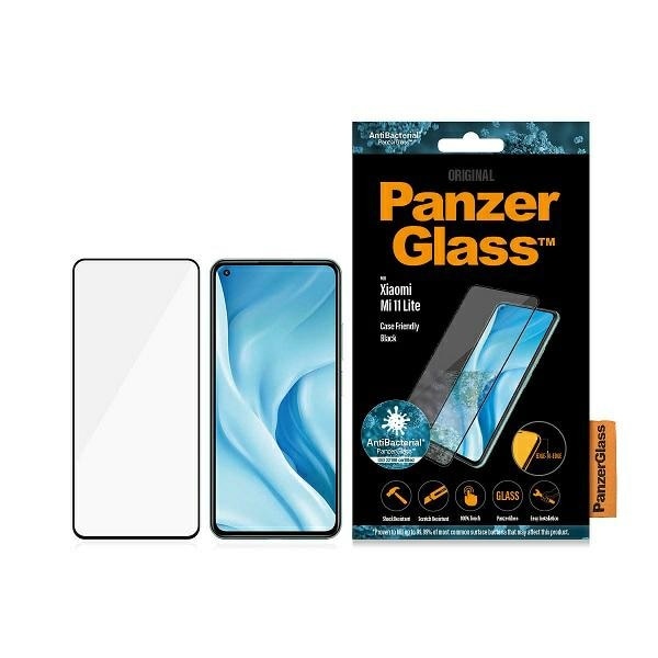 PanzerGlass E2E Karkaistu lasi Xiaomi Mi 11 Lite 5G antibakteerinen mustalla kehyksellä