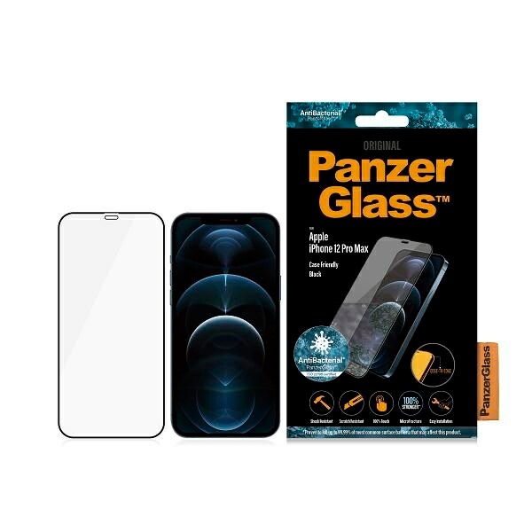PanzerGlass E2E Super+ Microfracture antibakteerinen lasi iPhone 12 Pro Max, musta kehys