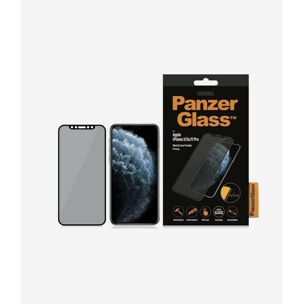 PanzerGlass E2E Super+ -karkaistu lasi iPhone X/XS/11 Pro - musta kehys, tietosuoja.