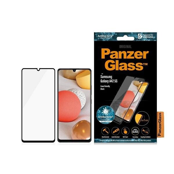 PanzerGlass E2E Super+ antibakteerinen lasi Samsung Galaxy A42 5G:lle - mustalla kehyksellä