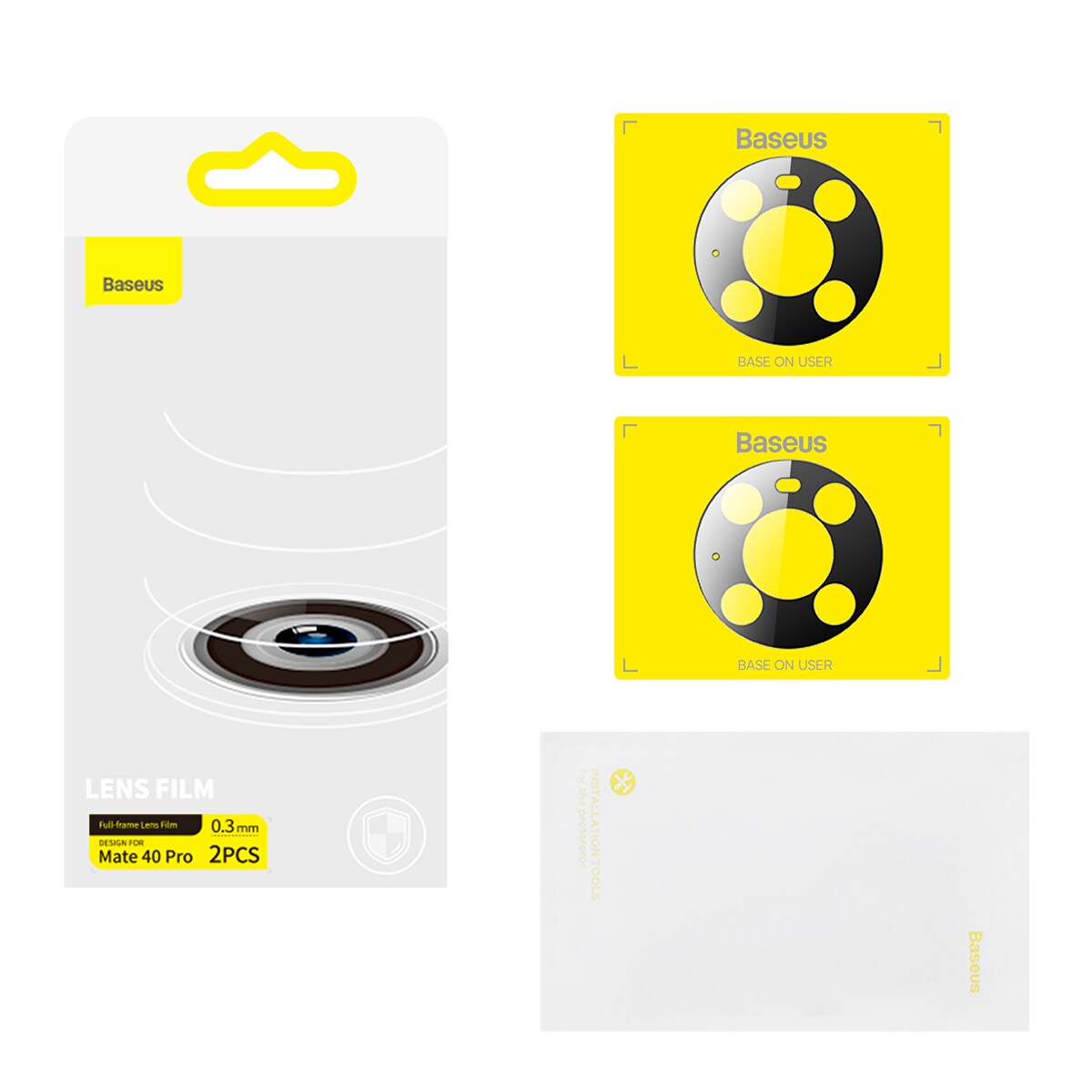 Baseus Huawei Mate 40 Pro kamerafilmi 0.3mm (2kpl) läpinäkyvä + puhdistussarja (SGQK000502)