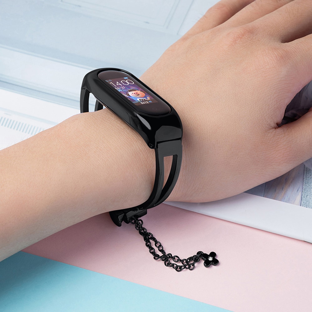 Metallinen rannekoru Xiaomi Mi Band 3 / 4 / 5 / 6 bändin hihna - musta