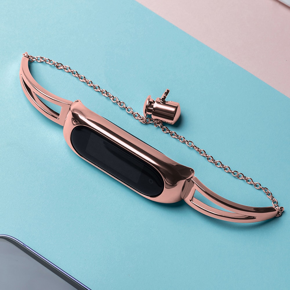 Metallinen rannekoru Xiaomi Mi Band 3 / 4 / 5 / 6 bändi hihna - vaaleanpunainen