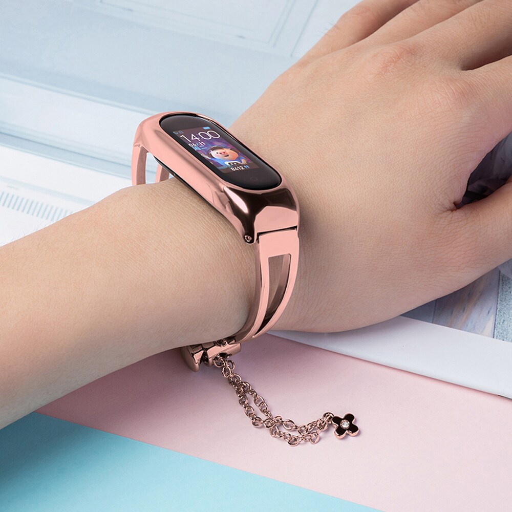 Metallinen rannekoru Xiaomi Mi Band 3 / 4 / 5 / 6 bändi hihna - vaaleanpunainen