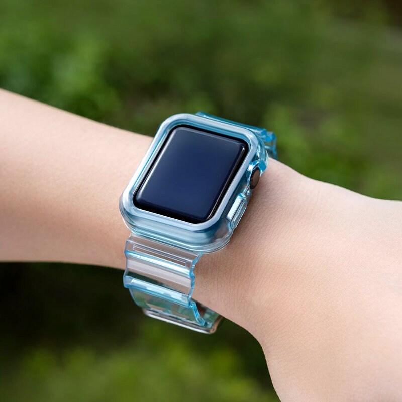 Silikoni nauha hihna rannekorun tapauksessa hihnan valosarja Apple Watch 44mm - sininen - sininen