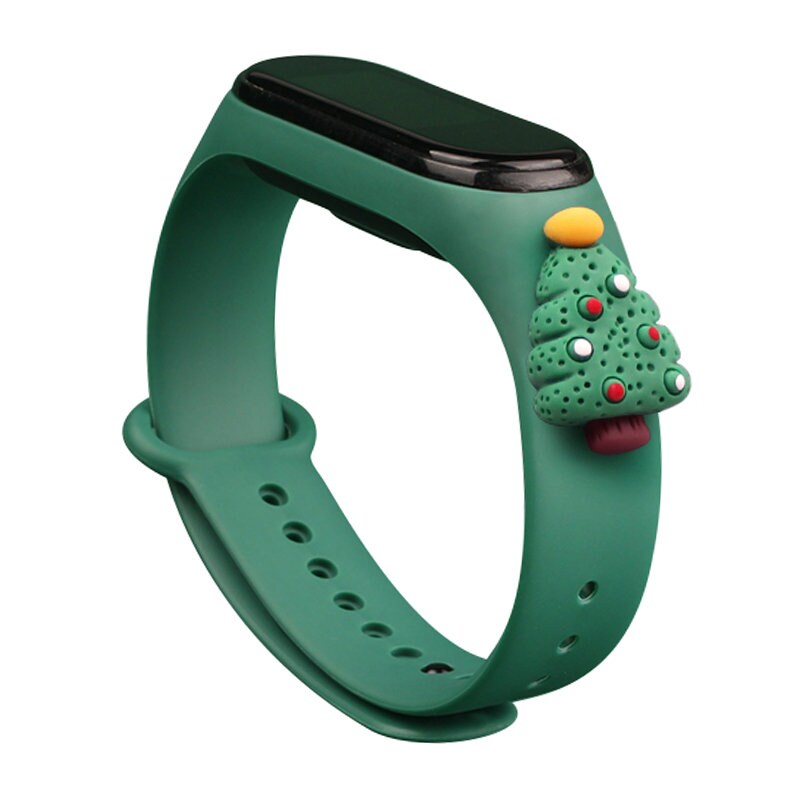 Hihna Xmas varten Xiaomi Mi Band 3 / 4 Joulu Silikonihihna Rannekoru joulukuusi - Tummanvihreä