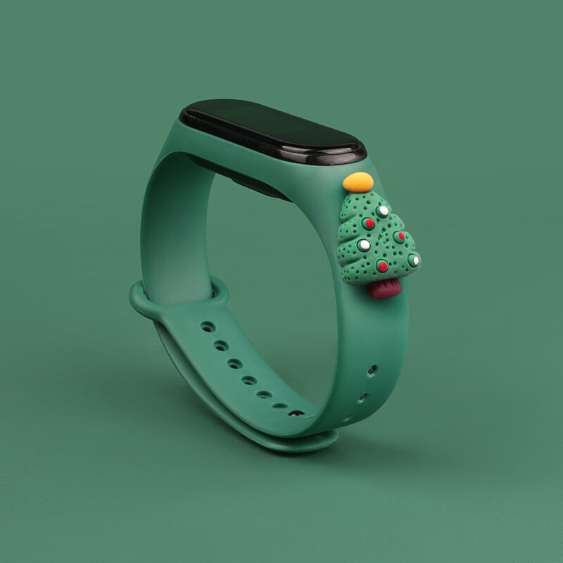 Hihna Xmas varten Xiaomi Mi Band 3 / 4 Joulu Silikonihihna Rannekoru joulukuusi - Tummanvihreä