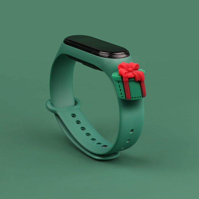 Hihna Xmas varten Xiaomi Mi Band 3 / 4 Joulu Silikoni hihna rannekoru lahjan kanssa - tummanvihreä