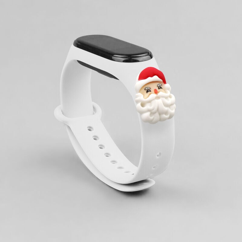 Hihna jouluksi Xiaomi Mi Band 3 / 4 joulu silikoni rannekorun hihna joulupukki - valkoinen