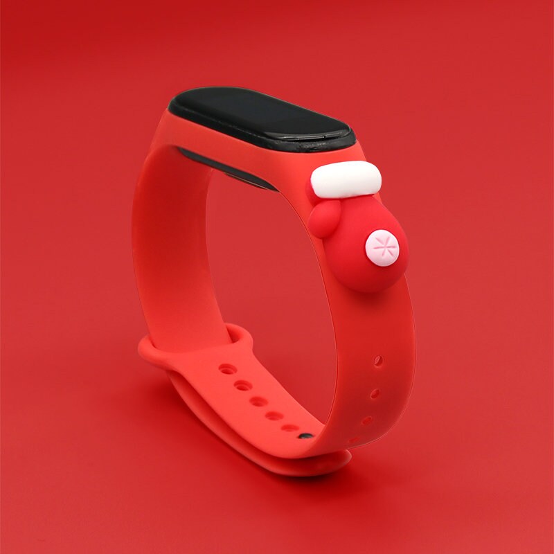 Hihna Xmas varten Xiaomi Mi Band 5 / 6 Joulu Silikonihihna Rannekoru käsineellä - Punainen