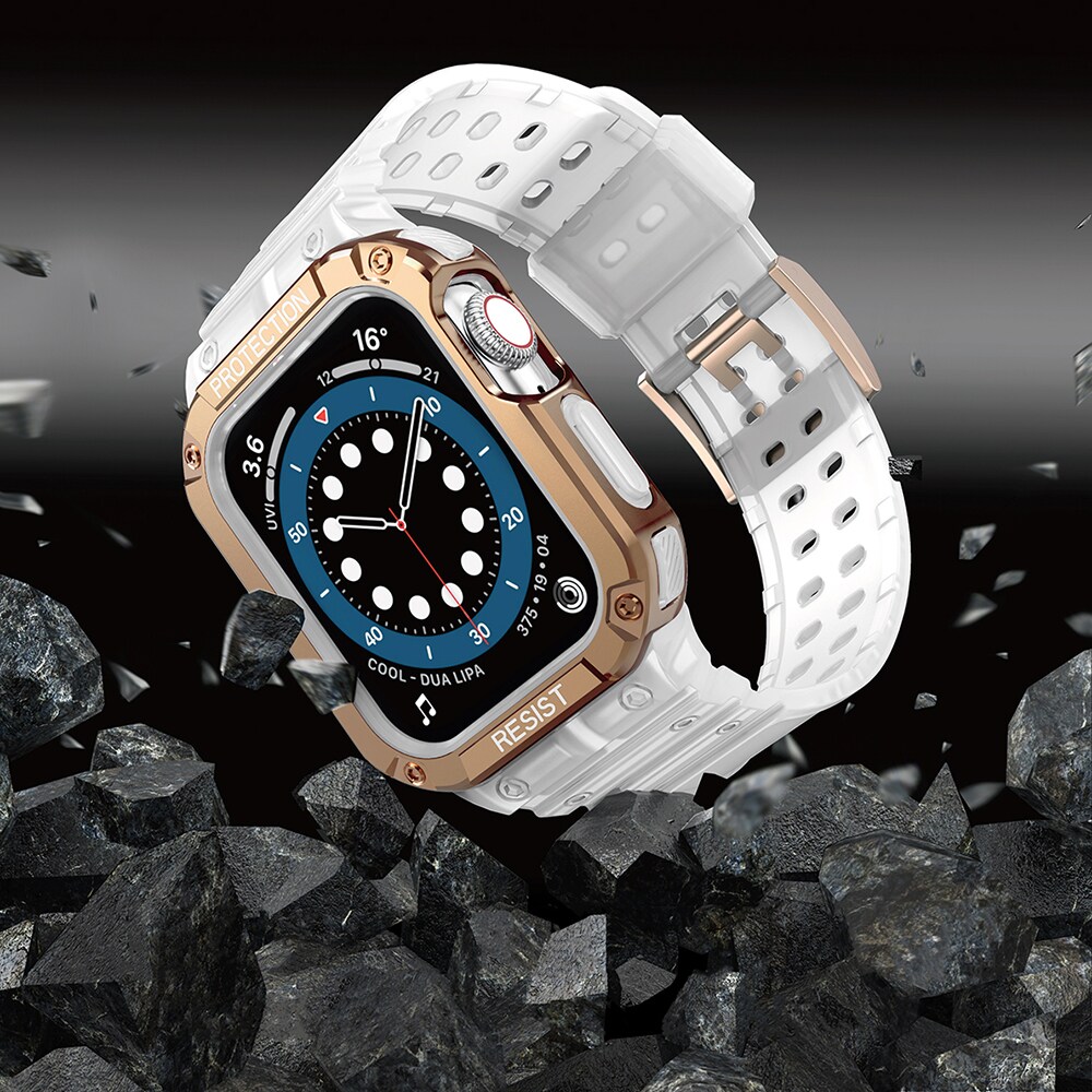 Suojaa hihnan hihna Apple Watch 42/44/45mm panssaroitu tapauksessa hihna - valkoinen, Rose Gold