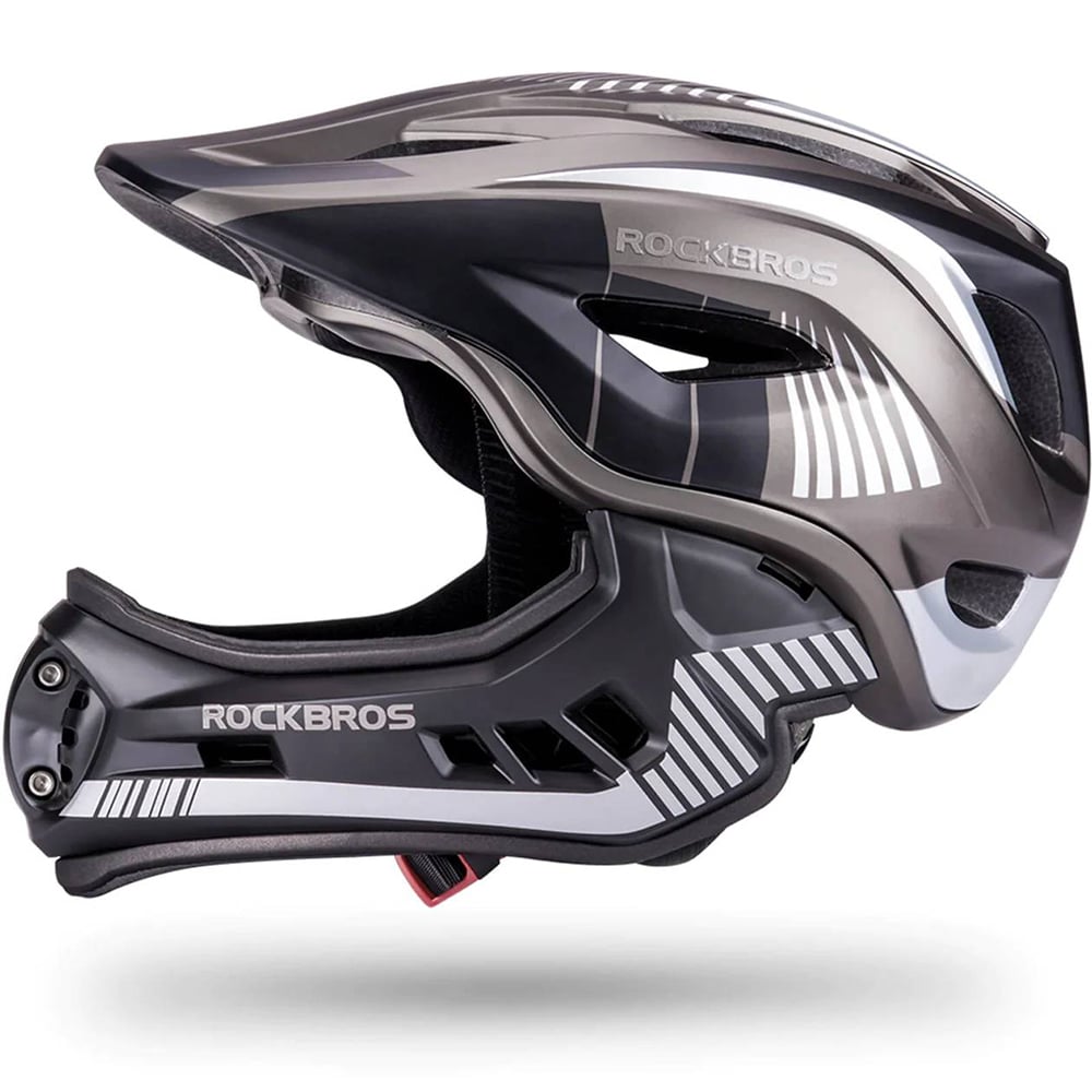 Rockbros TT-32SBTG-M lasten polkupyöräkypärä, jossa irrotettava leukalauta, koko M - harmaa