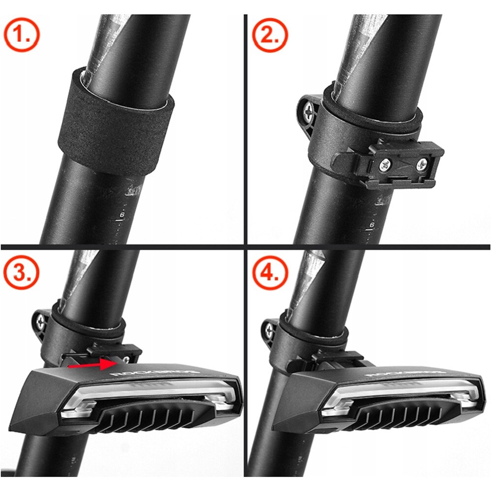 Rockbros LKWD-R1 takapyörävalo laserilla ja kaukosäätimellä + Micro USB - USB-A-kaapeli - musta