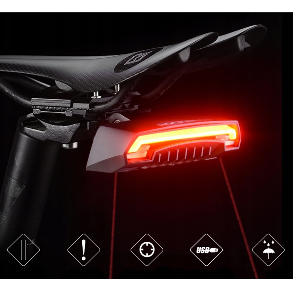 Rockbros LKWD-R1 takapyörävalo laserilla ja kaukosäätimellä + Micro USB - USB-A-kaapeli - musta