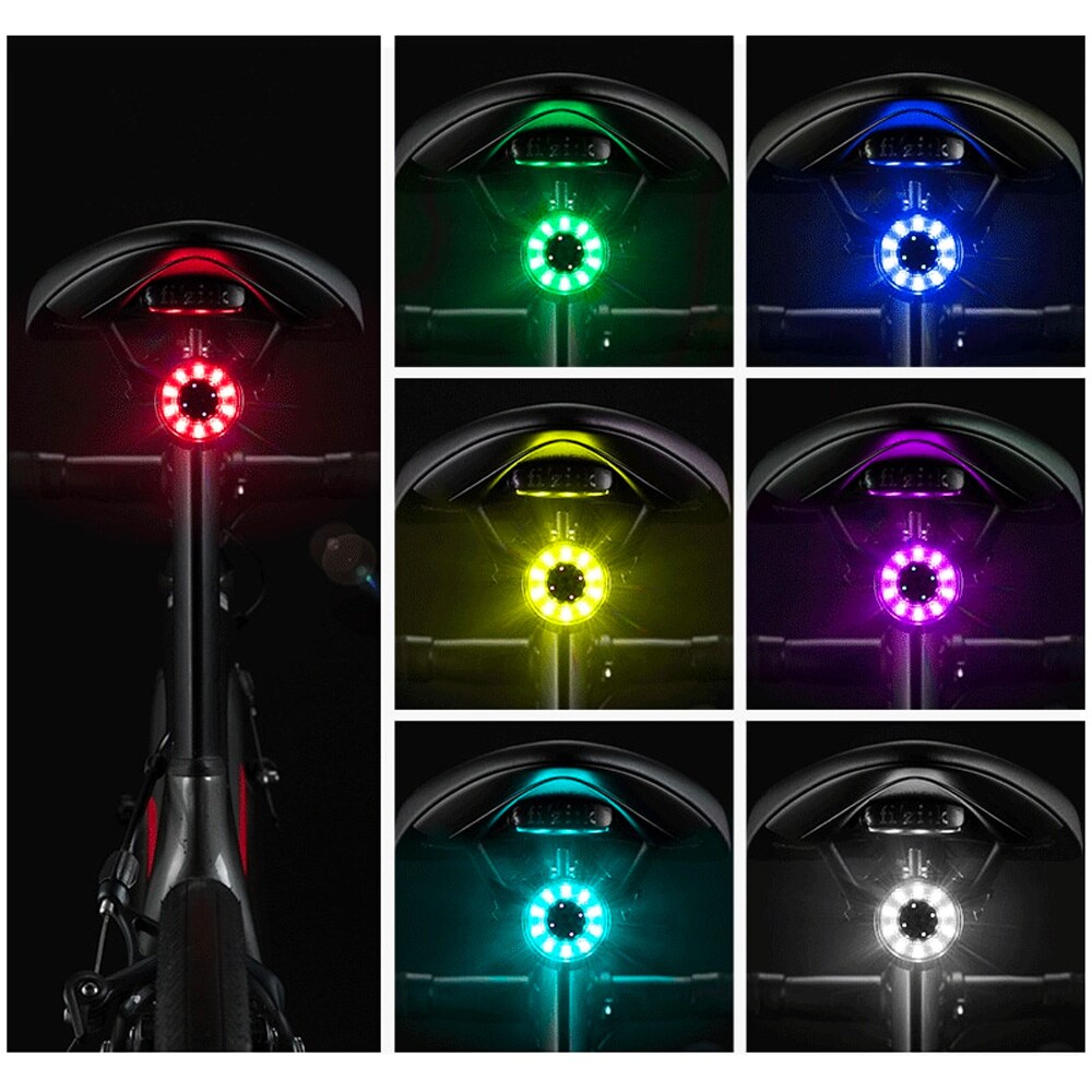 Rockbros Q1 takapyörävalo 7 värillistä LED-valoa + USB-C - USB-A kaapeli - musta