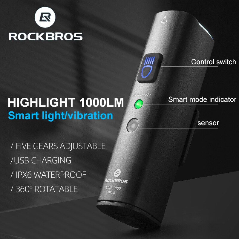 Rockbros V9M-1000 etupyörävalo 1000lm - musta