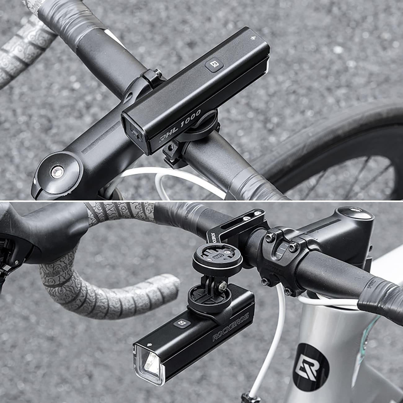 Rockbros 24610002001 polkupyörän etuvalo 1000 lm + USB-C - USB-A kaapeli - musta