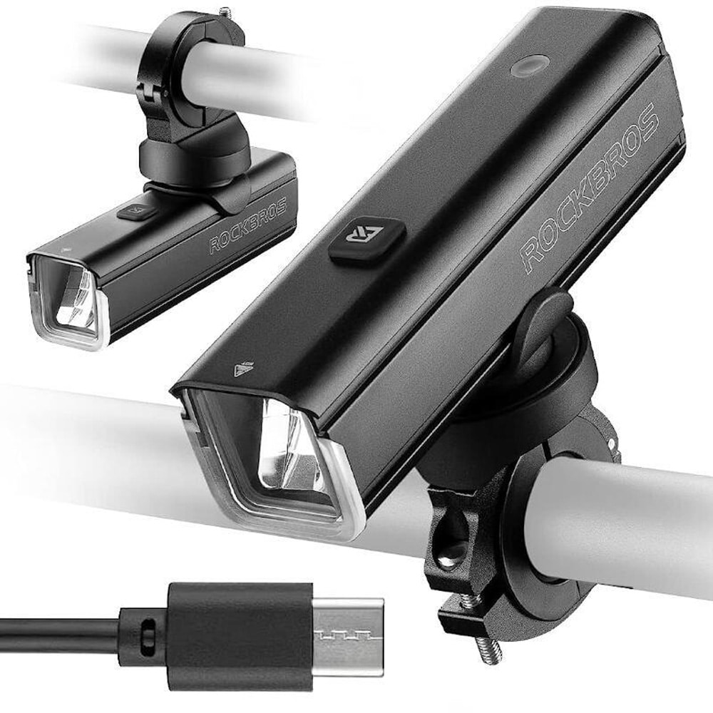 Rockbros 24610002001 polkupyörän etuvalo 1000 lm + USB-C - USB-A kaapeli - musta