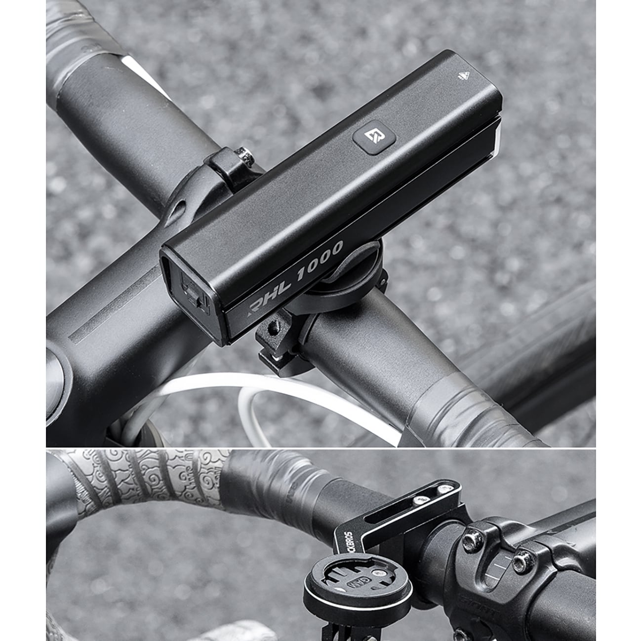 Rockbros 24610002001 polkupyörän etuvalo 1000 lm + USB-C - USB-A kaapeli - musta