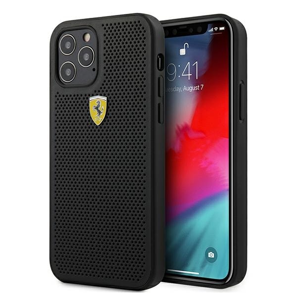 Ferrari FESPEHCP12MBK iPhone 12/12 Pro 6.1" musta/musta kovakotelo On Track Perforoitu