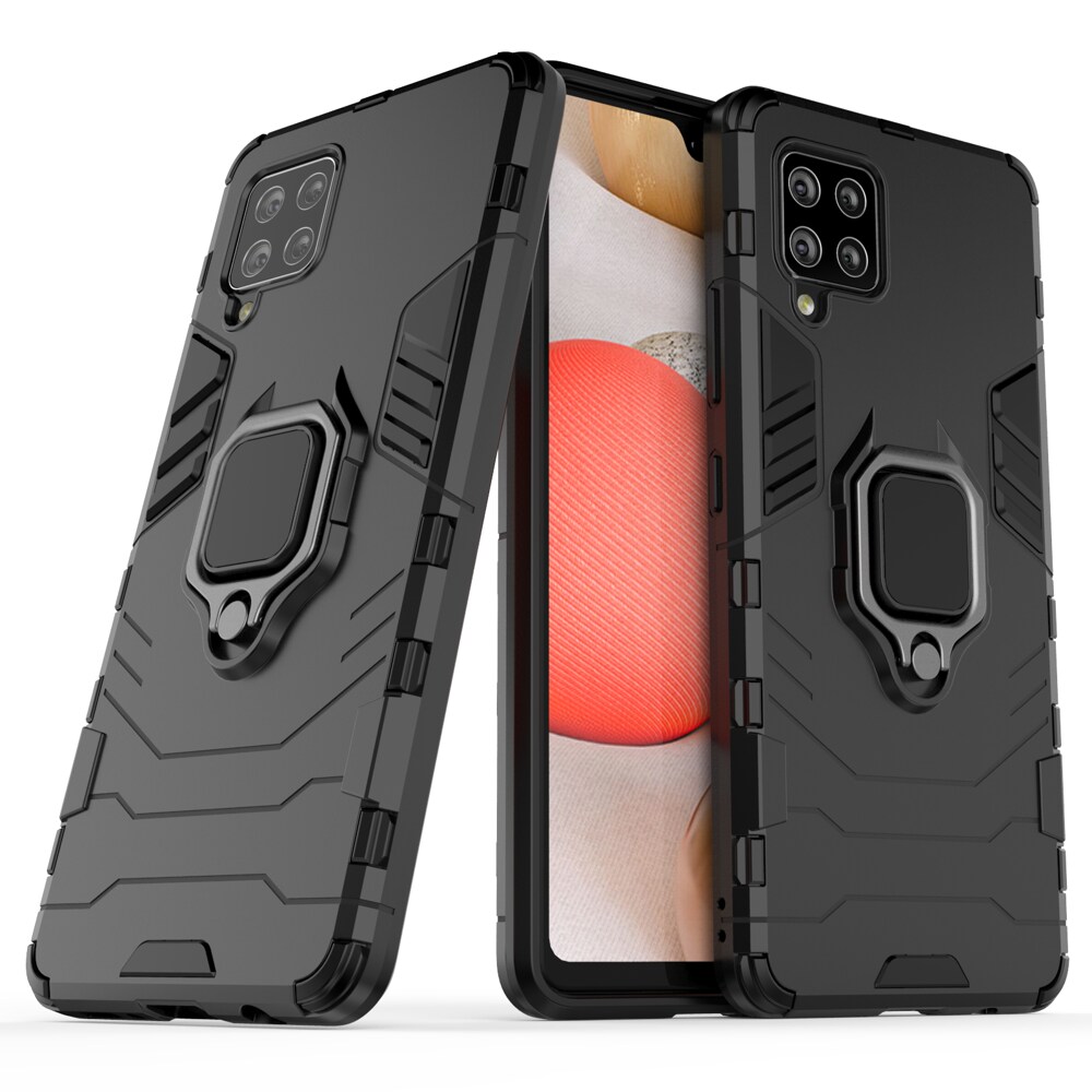 Ring Armor Case Kickstand Kova Rugged Cover for Samsung Galaxy A42 5G musta