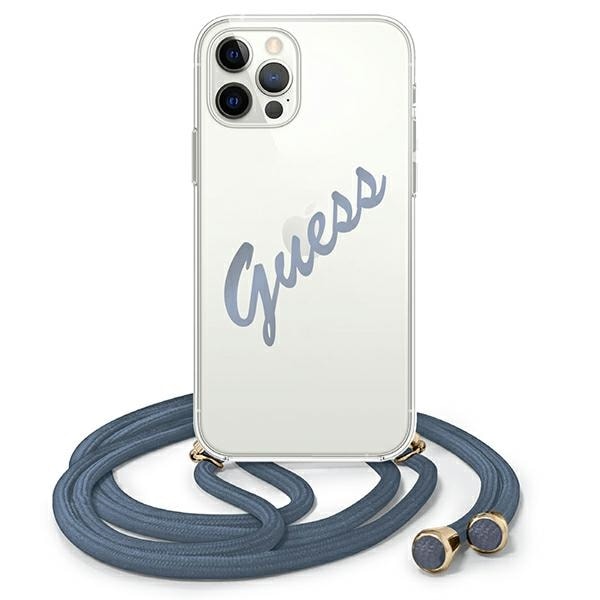 Guess GUHCP12MCRTVSBL iPhone 12/12 Pro 6.1" sininen kovakotelo Script Vintage vuosikerta