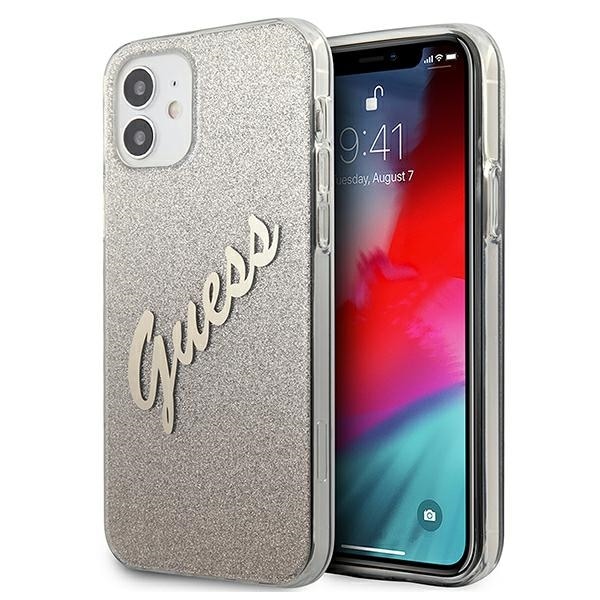 Guess GUHCP12SPCUGLSGO iPhone 12 mini 5.4" kulta/kulta kovakotelo Glitter Gradient Script