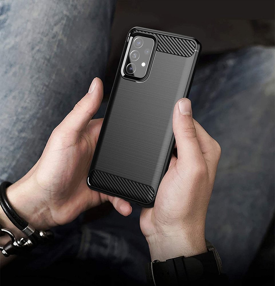 Carbon Case Joustava kansi TPU asia Samsung Galaxy A72 4G musta