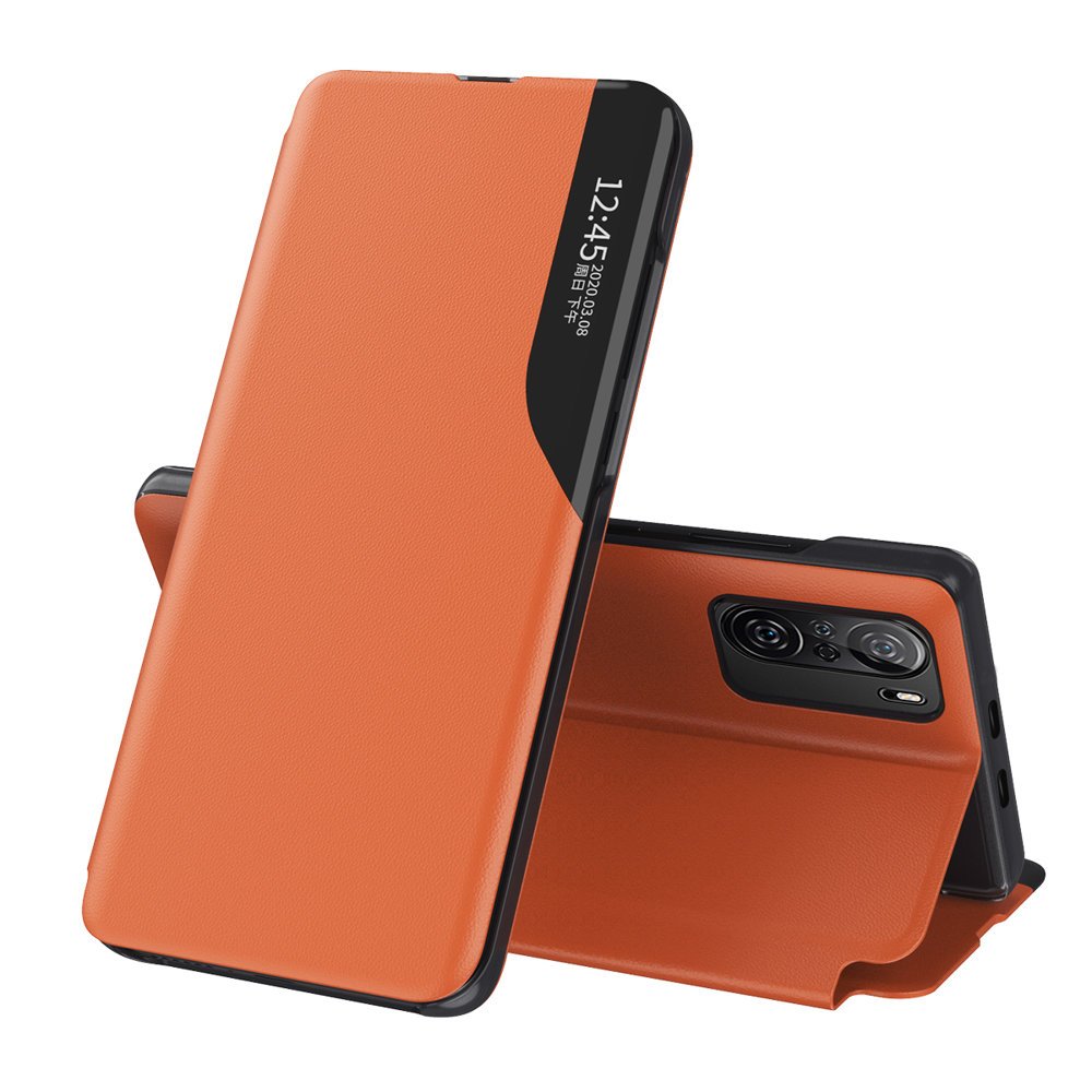 Eco Nahka View Case Elegantti Flip Cover jalusta Xiaomi Redmi K40 Pro / K40 / Poco F3 oranssi