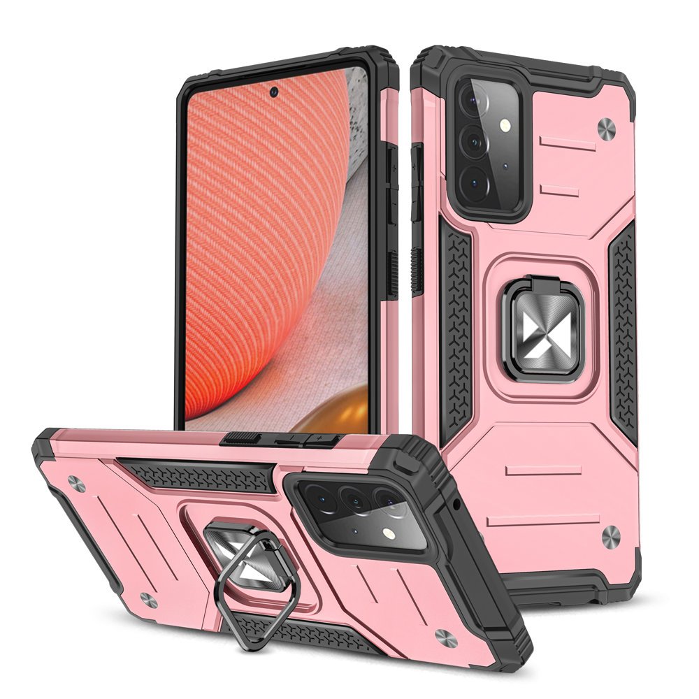 Wozinsky Ring Armor Case Kickstand Kova Rugged Cover for Samsung Galaxy A72 4G vaaleanpunainen