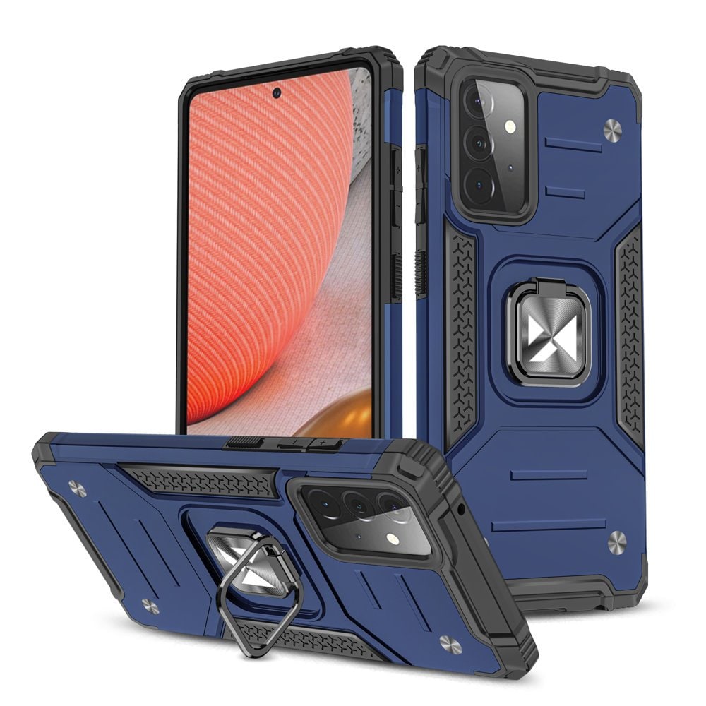 Wozinsky Ring Armor Case Kickstand Kova Rugged Cover for Samsung Galaxy A72 4G sininen